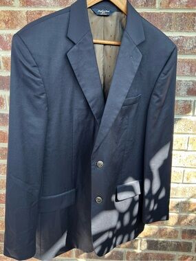 Joseph & Feiss Gold Mens Two Button Navy Blue Suit Jacket Blazer Sport Coat 40L